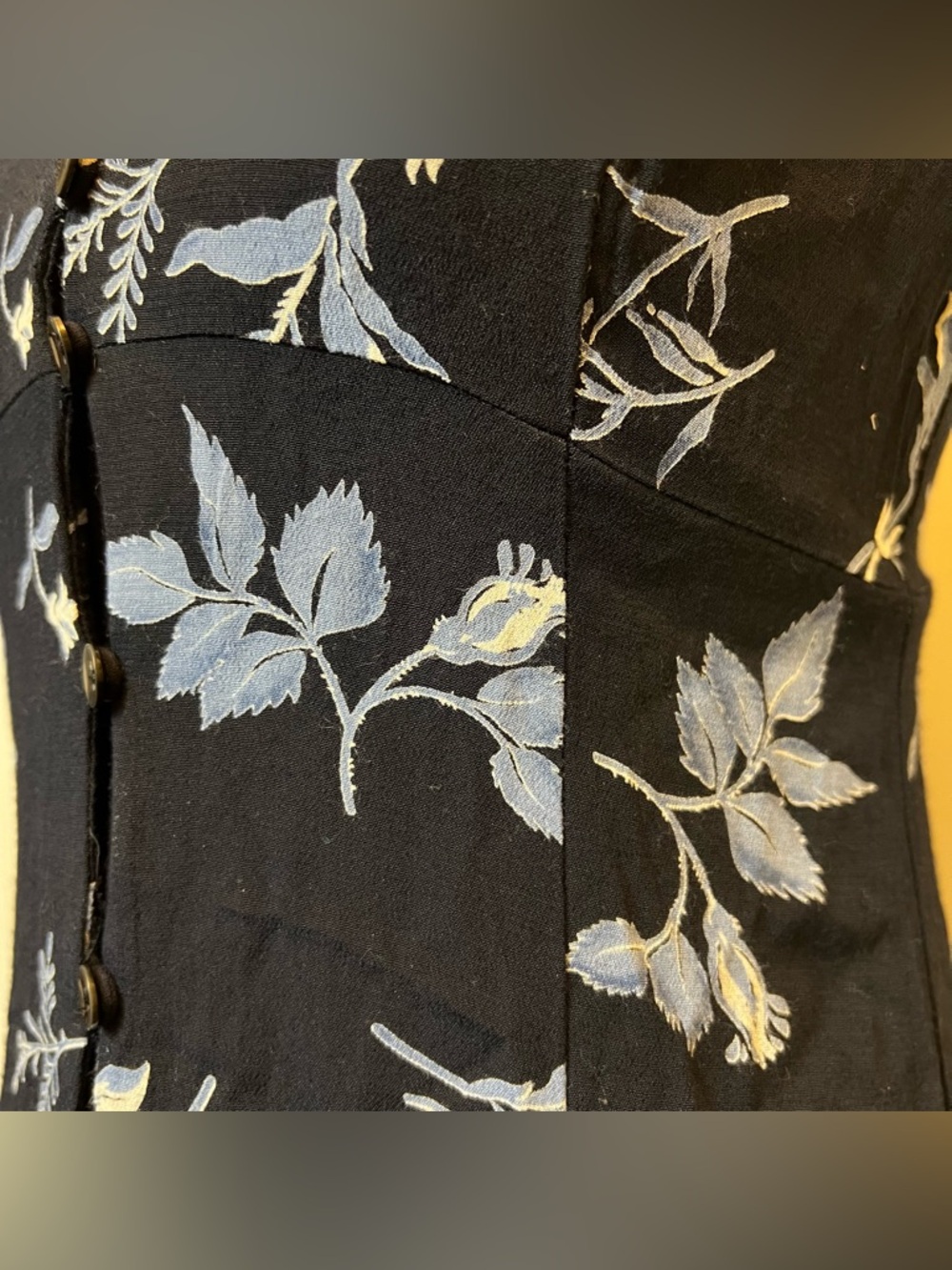 Vintage Ann Taylor Loft Sz 2 Button Down Shirt Dress Navy Floral Cottagecore AOP - Picture 3 of 7